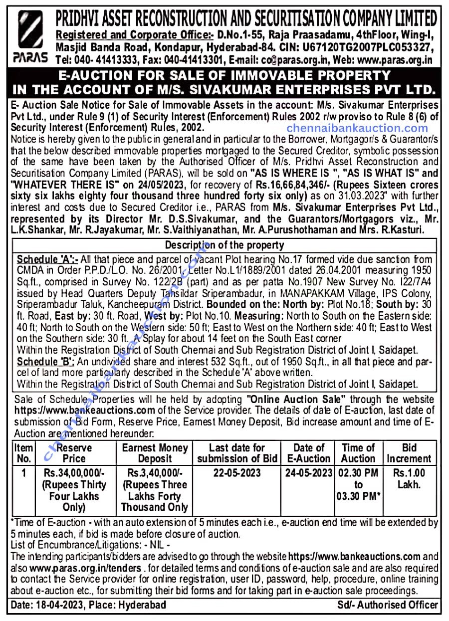 BANK AUCTION PROPERTIES CHENNAI BANK AUCTION