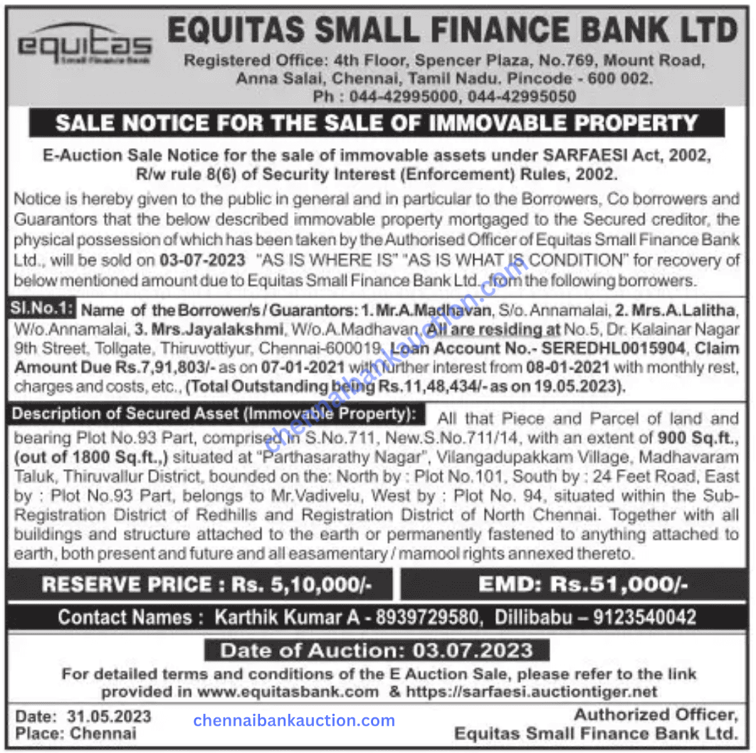 BANK AUCTION PROPERTIES CHENNAI BANK AUCTION