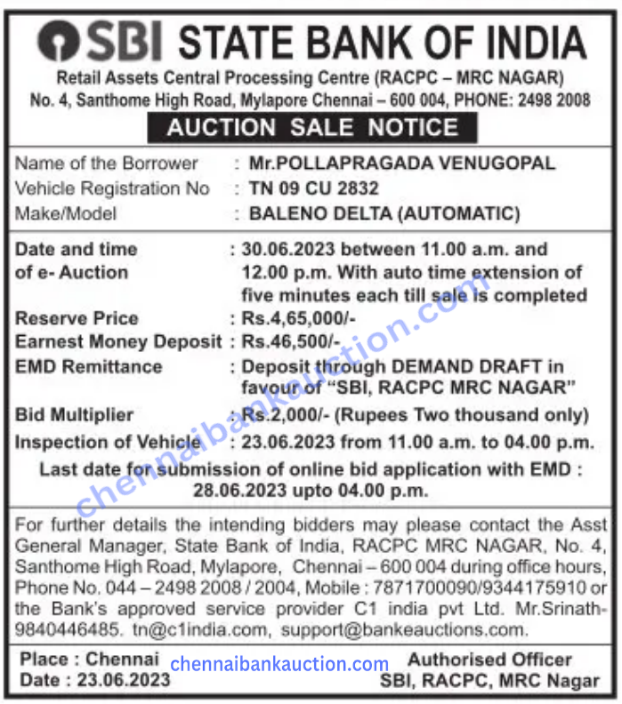 BANK AUCTION PROPERTIES CHENNAI BANK AUCTION