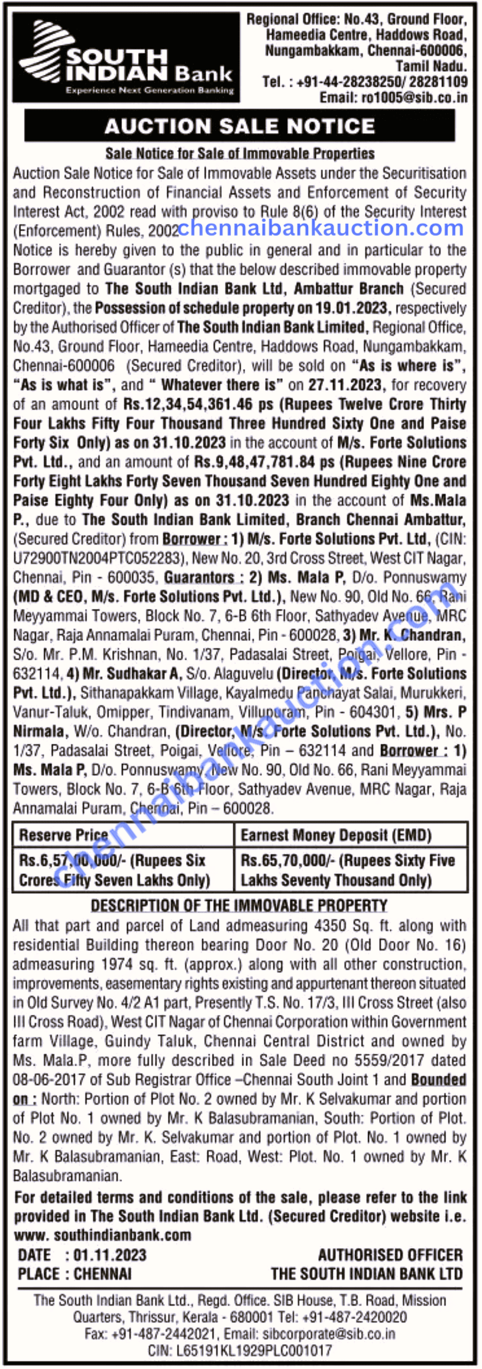 BANK AUCTION PROPERTIES CHENNAI BANK AUCTION
