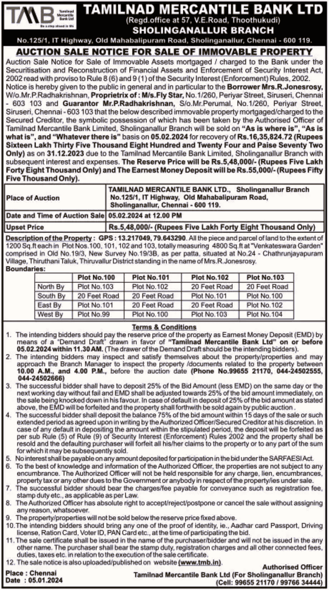 BANK AUCTION PROPERTIES CHENNAI BANK AUCTION