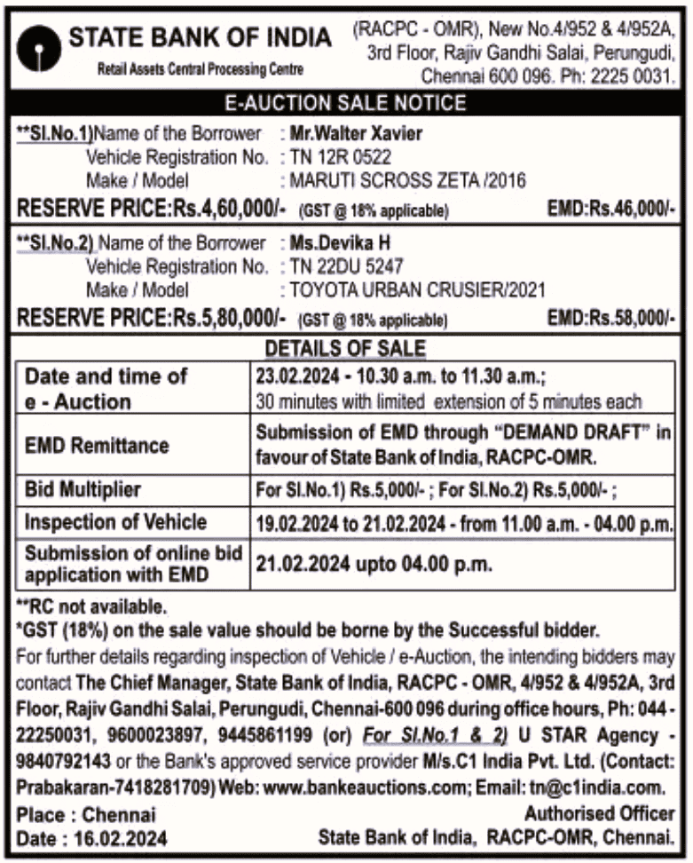 bank auction sale in chennai 13 3