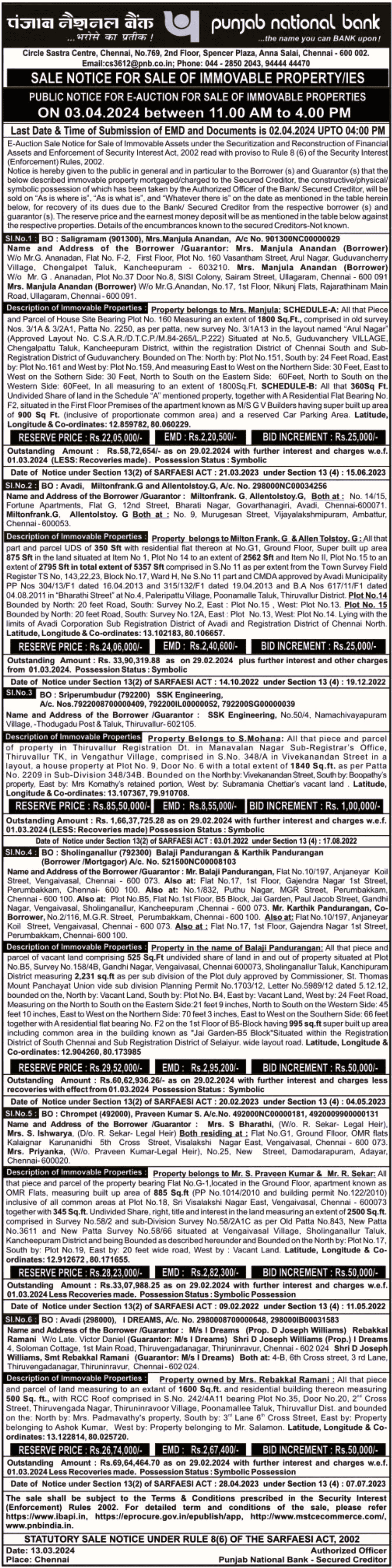 bank auction sale chennai 10