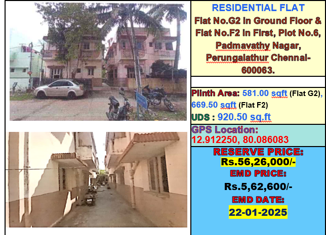 Bank Auction Flat sale in Perungalathur