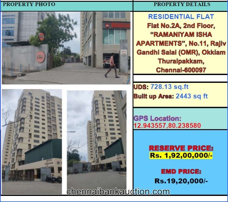 Bank e-Auction Flat Sale in Thoraipakkam