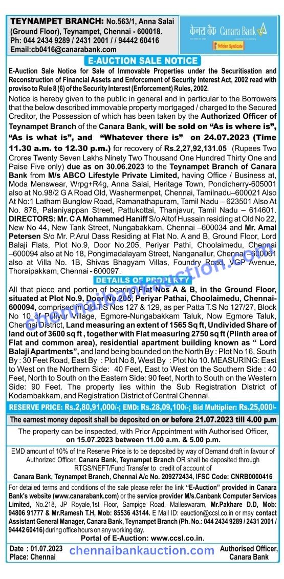 bank auction notice