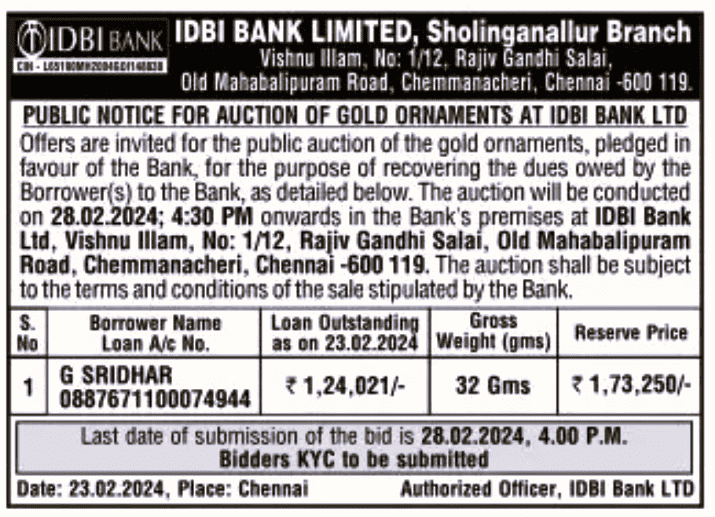 bank auction notice