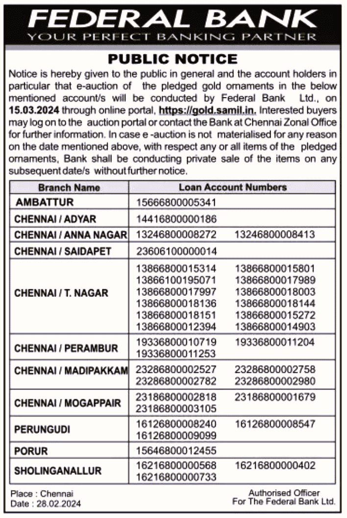 bank auction notice