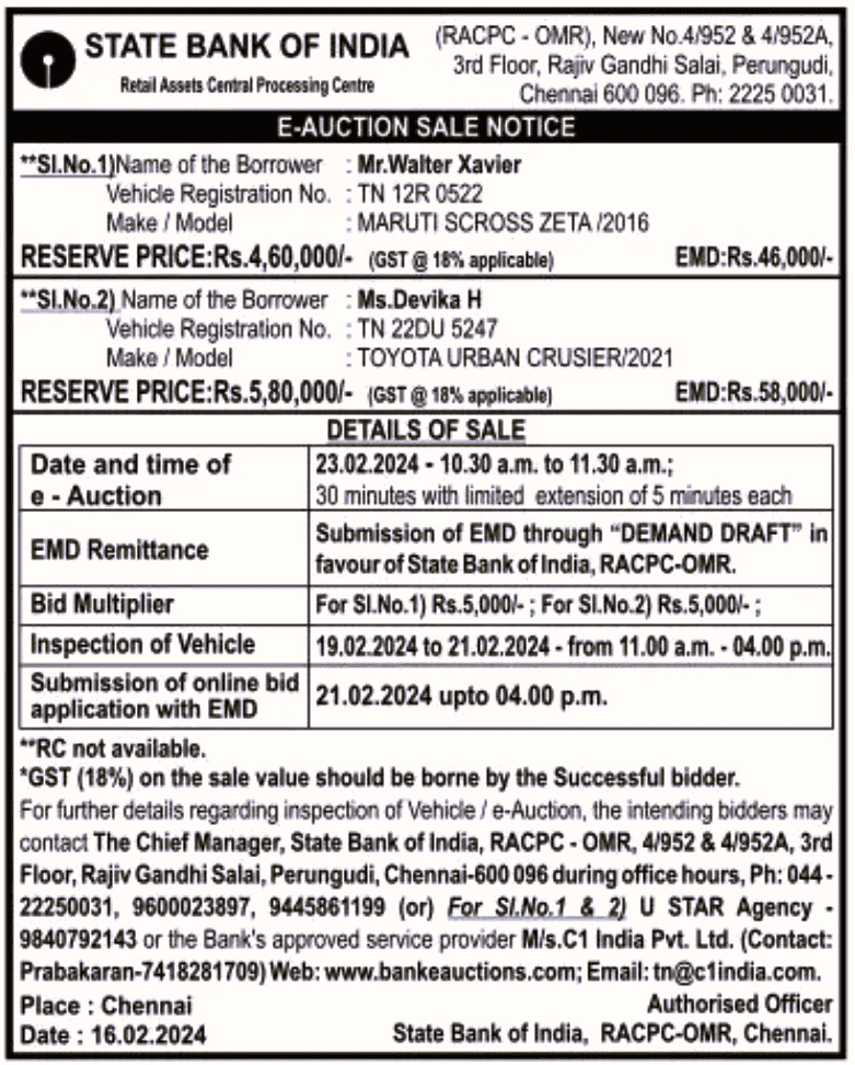 bank auction notice