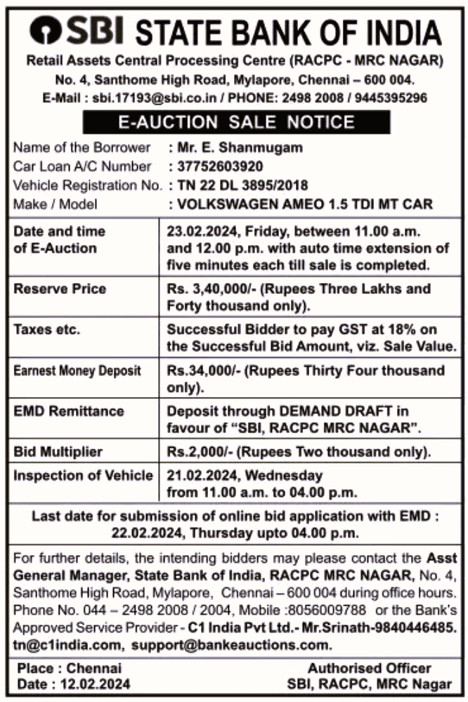 bank auction notice