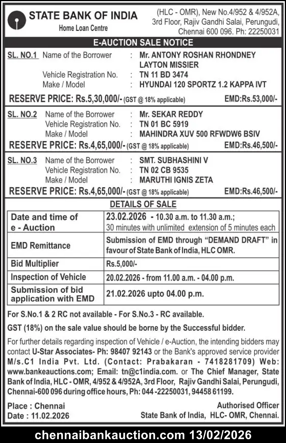 Sample bank auction sale notice
